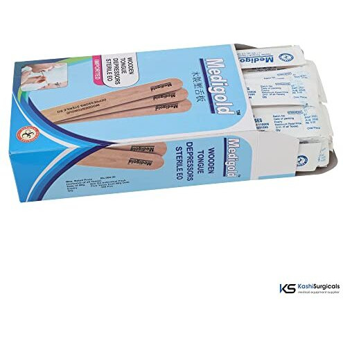 Kashi Surgicals Ks Sterile Standard Size Wooden Polished Smooth Edges Tongue Depressor Spatula - 100 Pieces (Sterile)