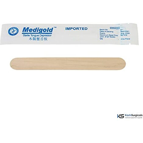 Kashi Surgicals Ks Sterile Standard Size Wooden Polished Smooth Edges Tongue Depressor Spatula - 100 Pieces (Sterile)