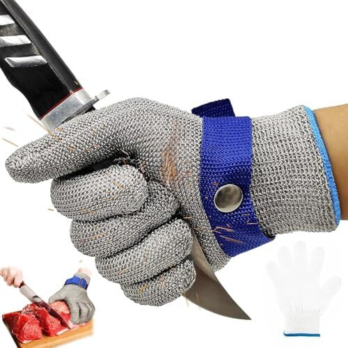 Hasthip 1 Pcs Stainless Steel Mesh Gloves, Anti-Cut Level-9 Protection Work Gloves, Adjustable Fit, Puncture Proof Safety Gloves For Processing, Fish Handling, Metal & Wood Work (Medium, Pack Of 1)