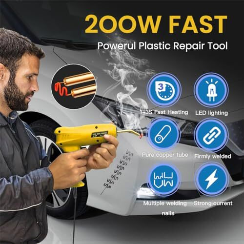Serplex 200W Plastic Welder Welding Machine Hot Stapler Kit, Plastic Welder Gun With Light, Car Bumper Repair Kit With 200Pcs Stapler Staplers Plastic Welder & Soldering Iron Gun Plastic Repair Kit