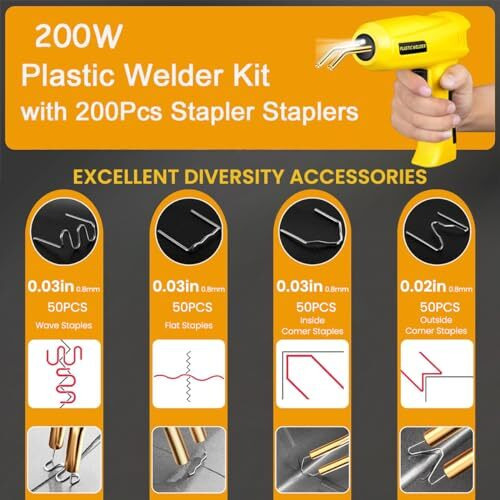 Serplex 200W Plastic Welder Welding Machine Hot Stapler Kit, Plastic Welder Gun With Light, Car Bumper Repair Kit With 200Pcs Stapler Staplers Plastic Welder & Soldering Iron Gun Plastic Repair Kit