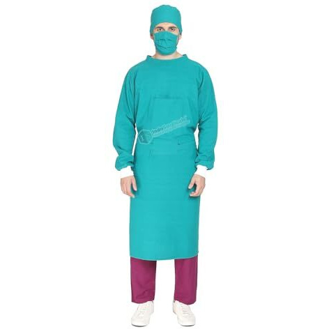 Is Indosurgicals Reusable Cotton Unisex Surgeons Gown Set With Face Mask And Cap (Green) - Pack Of 1
