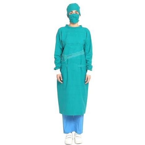Is Indosurgicals Reusable Cotton Unisex Surgeons Gown Set With Face Mask And Cap (Green) - Pack Of 1