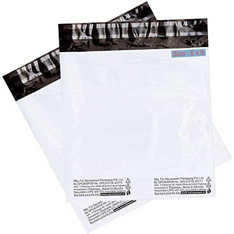 Securement Courier Bag/Envelopes/Pouches/Cover/Packing Bags Without Pod (No-Pod) (51 Microns) Tamper Proof/Security Bag (6X8, 100)