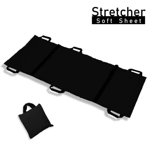 Otica Nylon Foldable Soft Stretcher With Safety Belt, Emergency Medical Portable Stretcher For Patient, Foldable Patient Transport Stretcher With Handle With Carrying Bag (Black), 1 Count (Pack Of 1)