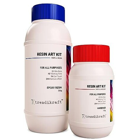 Trendikraft 21 300 Gm Crystal Clear Epoxy Resin Art Kit With Liquid Hardener Raisins Art & Craft Material For Beginners Artists Diy Activities With High Gloss, Odour Free, Bubble Free Smooth Rasin