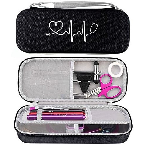 Zorbes Ethylene Vinyl Acetate (Eva) Stethoscope Case Portable Modern Bag, Shockproof Protective Storage Bag For Littmann/Omron/Adc/Dixie Ems Stethoscope, With Extra Mesh Pockets ( Bag Only), Black