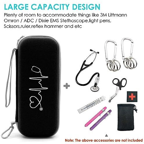 Zorbes Ethylene Vinyl Acetate (Eva) Stethoscope Case Portable Modern Bag, Shockproof Protective Storage Bag For Littmann/Omron/Adc/Dixie Ems Stethoscope, With Extra Mesh Pockets ( Bag Only), Black