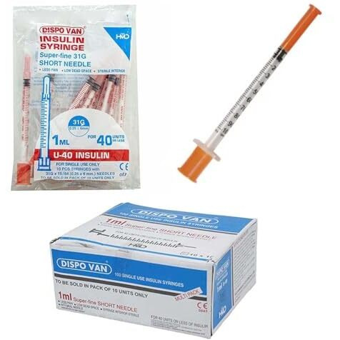 Dispovan Single Use (Disposable) Insulin Syringes 31G 1Ml 0.25X60 (Pack Of 20)