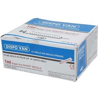 Dispovan Single Use (Disposable) Insulin Syringes 31G 1Ml 0.25X60 (Pack Of 20)