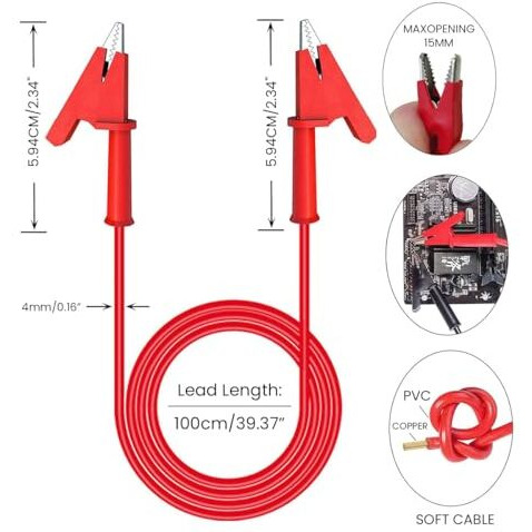 Serplex 5Pcs Crocodile Clip Wires 15A Test Lead Wire Cable With Insulators Clips 3.3 Ft/1M Alligator Clip Wires Dual Ended Insulators Cable For Electrical Testing, Multicolor