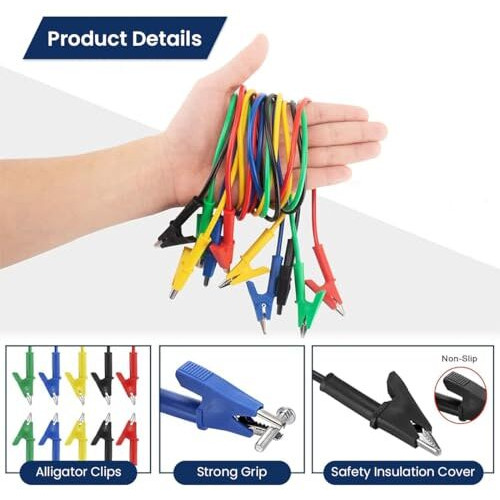 Serplex 5Pcs Crocodile Clip Wires 15A Test Lead Wire Cable With Insulators Clips 3.3 Ft/1M Alligator Clip Wires Dual Ended Insulators Cable For Electrical Testing, Multicolor