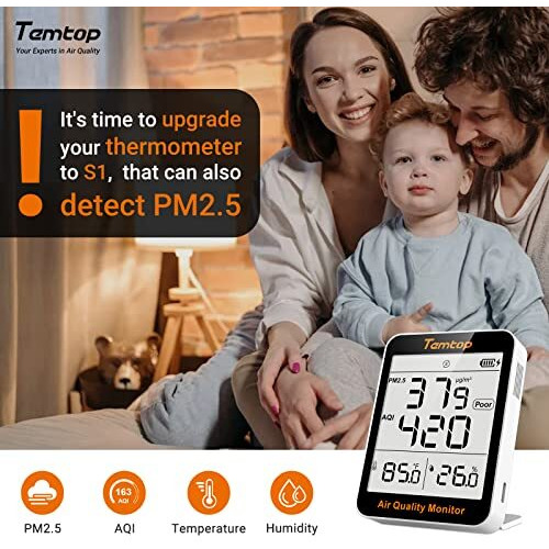 Temtop Indoor Thermometer Air Quality Monitor Beyond Temperature Humidity Meter, Digital Hygro-Thermometer Gauge With Aqi Detector