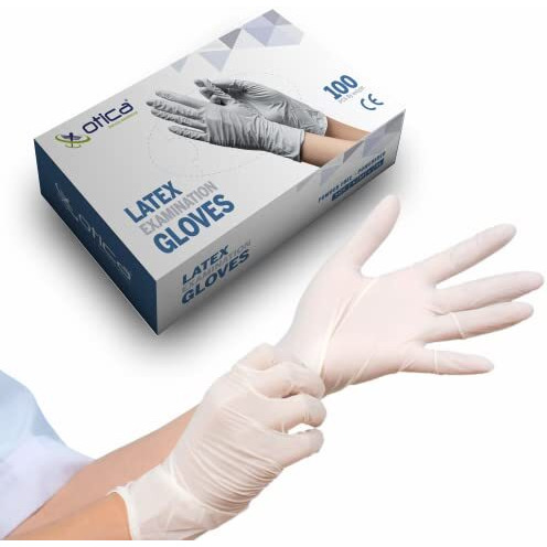 Otica Latex Hand Gloves|100 Pcs|Medical Grade 4Gm|White|Food Grade|Ce Approved|Non Sterile|Medical Examination|All-Purpose|Powdered|Cleaning|Examination Gloves Pack Of 100 (Medium)