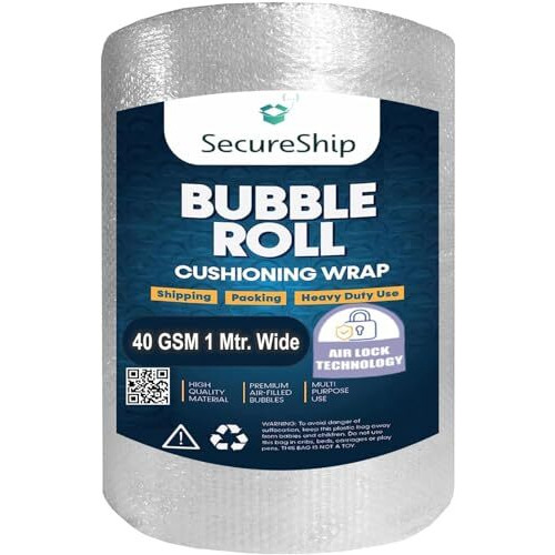Secureship Heavy-Duty 40 Gsm Thickness 1 Meter Wide Bubble Wrap Roll Perfect For Shipping, Moving, And Storage Needs, Cushioning Material (5 Meter)