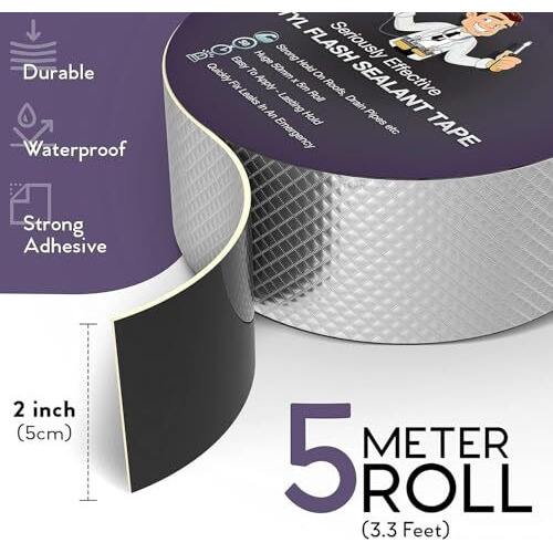 Ucravo Super Strong Adhesive Waterproof Permanent Repair Aluminum Butyl Tape Rubber Foil Suitable For Roof Leak, Surface Crack, Window Sill Gap, Boat Sealing, Home Renovation(5Cm*5M), Silver