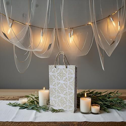 Creative Art Paper Bags For Gifting - White & Gold Small Gift Bags | Paper Gift Bags For Return Gifts, Shopping, Party, Carry Bags | Eco-Friendly, Biodegradable Paper Bag For Return Gift | Pack Of 10