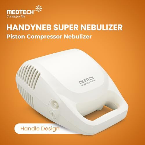 Medtech Handyneb Super Ultra Compact And Low Noise Compressor Nebulizer Machine With Complete Mask Kit For Adult And Child (White)