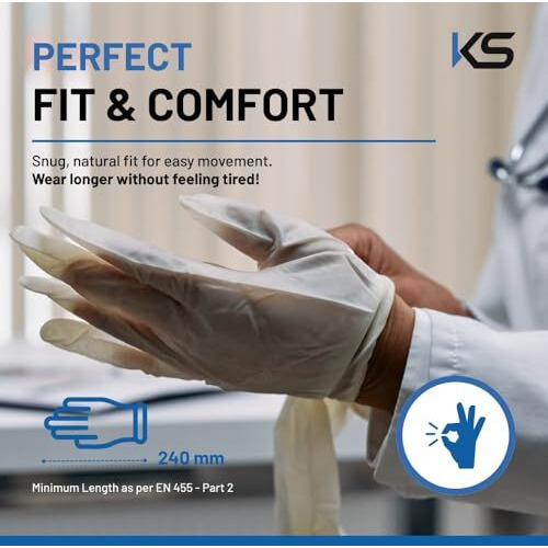 Kashi Surgicals Latex Powdered Examination Disposable Hand Gloves - Medium, White Pack Of (80 Pieces / 40 Pairs)