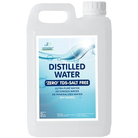 Vitszee Distilled Water 1L | Dm Water, Pure Di-Ionised Distilled Water For Multipurpose Uses Battery/Inverter, Autoclaving,Reagent Water,Lab And Scientific Products 1 Litre