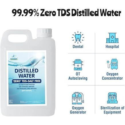 Vitszee Distilled Water 1L | Dm Water, Pure Di-Ionised Distilled Water For Multipurpose Uses Battery/Inverter, Autoclaving,Reagent Water,Lab And Scientific Products 1 Litre