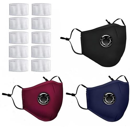 Yugan N99 Anti Pollution Reusable And Washable Face Masks With 10 Replaceable N99 Filters, Unisex, With Valve, Pack Of 3 Masks (Color May Vary)