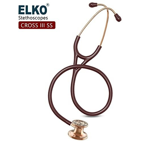 Elko El-190 Rose Gold Edition Cross Iii Ss Stainless Steel Dual Head Acoustic Stethoscope | Adult & Pediatric Stethoscope With Double-Sided Rose Gold Chestpiece | Two-Way Pvc Tubing | Doctors & Medical Students (Brown)
