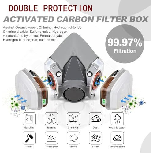 Serplex Gas Mask Set Respirator With Filters And Goggle Activated Carbon Mask Gas Mask Paint Respirator For Epoxy Resin, Wall Painting, Welding, Polishing, Spraying, Mold Removal, Construction