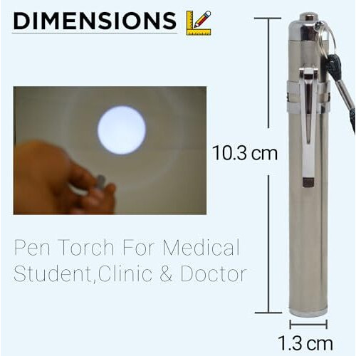 Mcp Aluminium Pocket Led Pen Torch For Doctors | Nurses | Medical Students | High Lumen Moon Light | Super Bright | Free Battery (Silver)