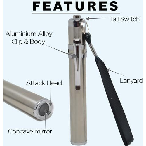 Mcp Aluminium Pocket Led Pen Torch For Doctors | Nurses | Medical Students | High Lumen Moon Light | Super Bright | Free Battery (Silver)