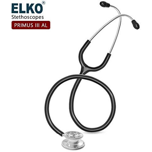 Elko El-160 Primus Iii Al Aluminum Head Stethoscope For Doctors And Medical Students | Double Sided Chest Piece For Adult & Pediatric Patients | U-Shaped Pvc Tubing | Soft Sealing Ear Knobs (Black)