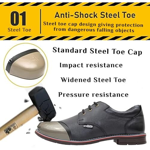 Stonix Formal Premium Safety Shoes For Men's | Steel Toe Cap | Slip And Water Resistant | Leather Material & Tpr Sole | Comfortable For Construction Work's,(Size-09, Black)