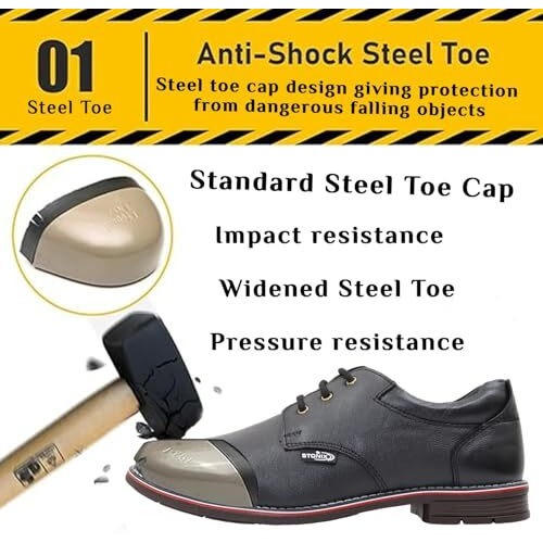 Stonix Formal Premium Safety Shoes For Men's | Steel Toe Cap | Slip And Water Resistant | Leather Material & Tpr Sole | Comfortable For Construction Work's,(Size-09, Black)