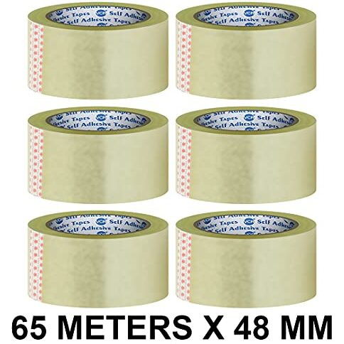 Vcr Self Adhesive Transparent Cello Tape - 65 Meters In Length - 48Mm / 2" Width - 6 Rolls Per Pack - Bopp Industrial Packaging Tape For E-Commerce Box Packing, Office And Home Use