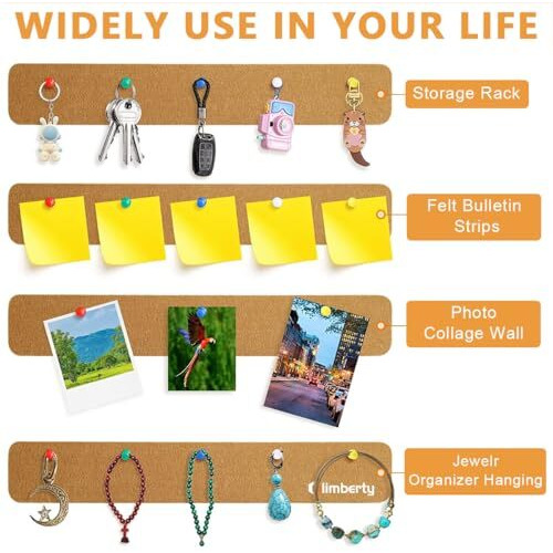 Climberty 5 Pack Felt Bulletin Board, Felt Message Board With 35Pcs Drawing Pins, Self-Adhesive Lightweight Bulletin Board Strips For Paste Notes, Photos, Schedules (Brown)