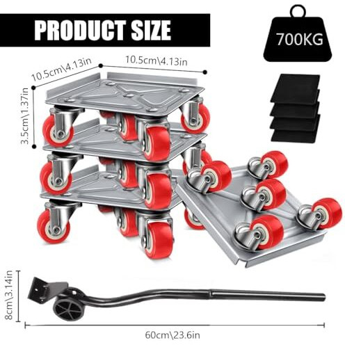 Hasthip 5-Wheel Furniture Lifter Mover Set, 600Kg Heavy Duty Furniture Move Roller Tools With Anti-Slip For Sofa, Wardrobes, Washing Machines, Fridge Adjustable Height