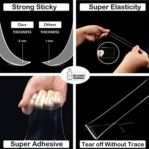 Misamo Enterprise Double-Sided Clear Adhesive Tape, Reusable Mounting Tape For Crafts And Scrapbooking, Diy Projects (2 Mm, 3 Meter)