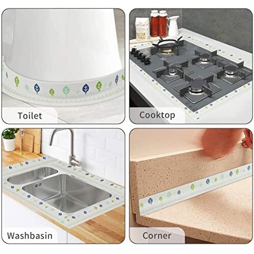 2 Pcs Waterproof Tape For Kitchen Sink Oil Proof Caulk Kitchen Sink Tape Waterproof For Corner Caulk Self Adhesive Sealing Tape Gap Sealer For Platform Bathroom(Multi Print)
