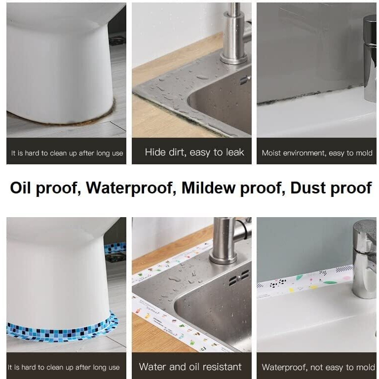 2 Pcs Waterproof Tape For Kitchen Sink Oil Proof Caulk Kitchen Sink Tape Waterproof For Corner Caulk Self Adhesive Sealing Tape Gap Sealer For Platform Bathroom(Multi Print)