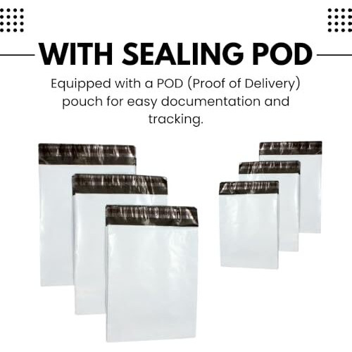 Securement Plastic Tamper Proof Polybag/Courier Bag With Pod For Packing, 51 Micron, 12 Inch X 16 Inch, White And Black, Pack Of 100