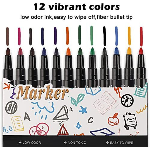 Merayo White Board Marker, Markers For White Board Magnetic Dry Erase Markers Fine Tip Low-Odor Whiteboard Markers For Kids, Teacher Supplies For Classroom, Office And School Supplies (12 Colors)