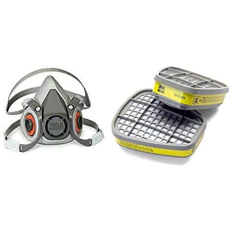 3M Half Facepiece Reusable Respirator 6200 & Organic Vapor Acid Gas Cartridge 6003, Comfortable, Reusable & Breathable, Airborne Particles - Set Of 2, Plastic, N95, Multicolor
