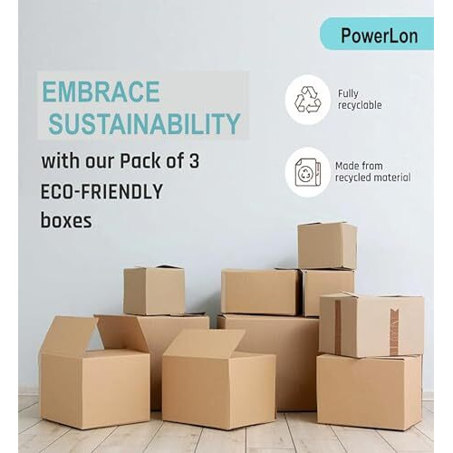 Powerlon 5 Ply Strong 28 X 16 X 17 Inches Large Size Heavy-Duty Carton Boxes For House Shifting, Packing, Moving And Other Proposes (Pack Of 3)