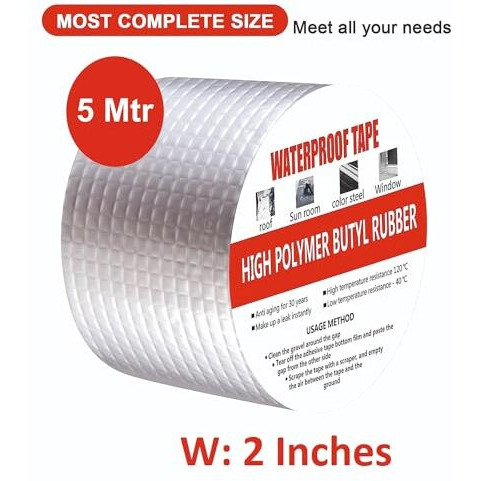 Qonetic Leakage Repair Waterproof Tape For Pipe Roof Water Solution Aluminium Foil Adhesive Sealing Butyl Rubber Tape, Sealing Tape For Leakage (Foil Tap 5M*2In)