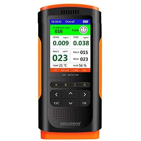 Smiledrive Portable Air Quality Pollution Detector Meter With Color Graphic Display-Pm 1/2.5/10, Tvoc, Hcho Checker Temperature Humidity Aqi Tester