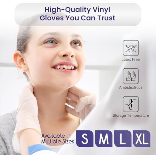 Seznik Vinyl Gloves Powder Free | Latex Free | Quality Stretch | Water And Tear Resistant | Ambidextrous (Vinyl Medium)