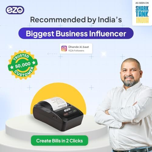 Ezo 58Mm (2 Inch) Direct Thermal Billing Machine | Usb & Bluetooth Connectivity And Rechargeable Battery, Includes 5 Rolls With Software Subscrption (Bl Printer + 12 Months Software Subscription)