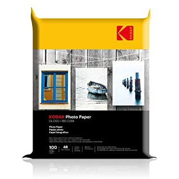 Kodak 180 Gsm 4R (4X6) Glossy Photo Paper  Water Resistant, Pack Of 100 Sheets, Compatible With All Inkjet Printers