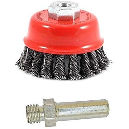 Inditrust Drill Attachment + Twisted 3" (75Mm) M-10 Thread Wire Cup Brush For Removing Rust, Paint As Well As For Polishing Wheel Brush