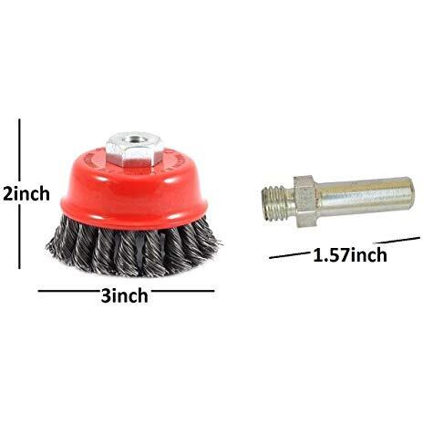 Inditrust Drill Attachment + Twisted 3" (75Mm) M-10 Thread Wire Cup Brush For Removing Rust, Paint As Well As For Polishing Wheel Brush